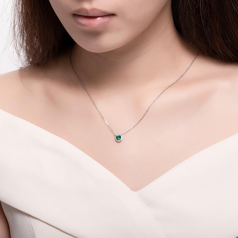 0.5CT Round Lab Created Emerald Halo Pendant Necklace