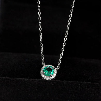 0.5CT Round Lab Created Emerald Halo Pendant Necklace