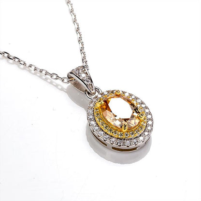 2CT Oval Cut Champagne Moissanite Double Halo Pendant Necklace