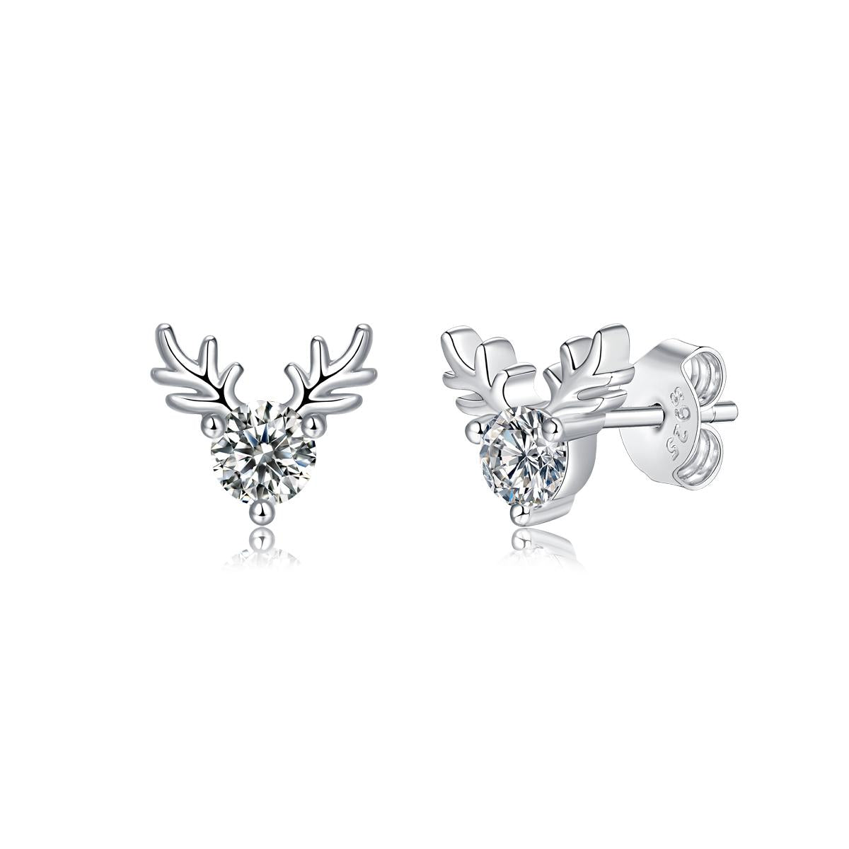 Elk Deer Shape 925 Sterling Silver 0.6CT Round  Moissanite Stud Earrings